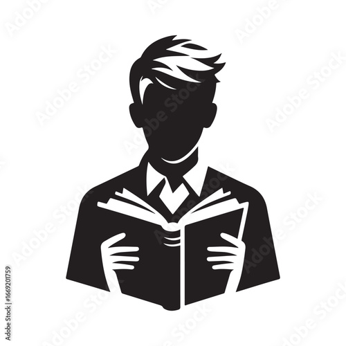 students with books silhouette clip art logo design concept illustration 