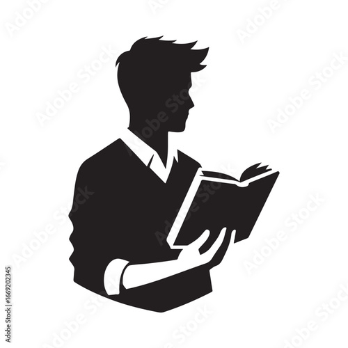 students with books silhouette clip art logo design concept illustration 
