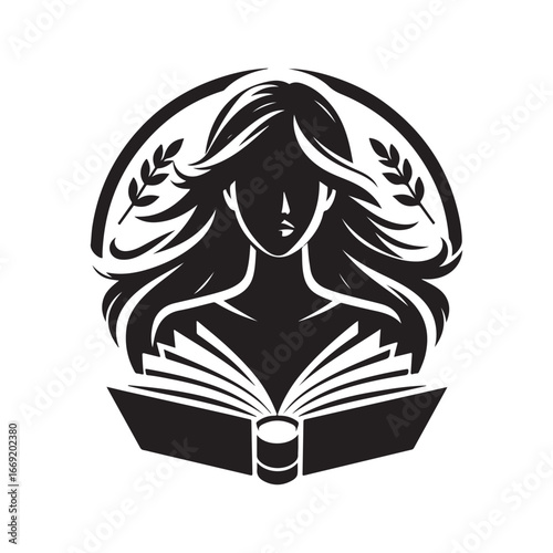 students with books silhouette clip art logo design concept illustration 