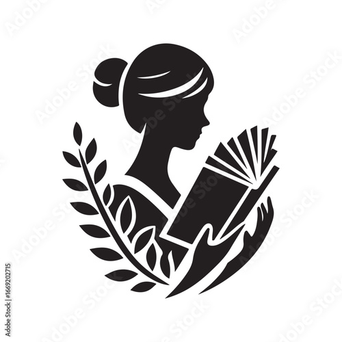 students with books silhouette clip art logo design concept illustration 