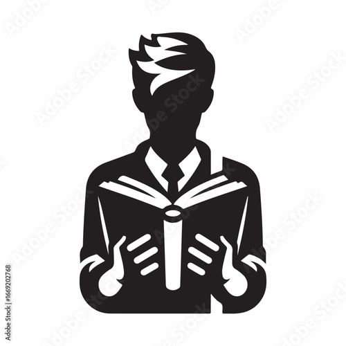 students with books silhouette clip art logo design concept illustration 