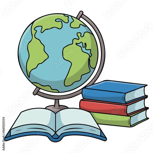School stationery tools set with globe copybook books pencil apple vector illustration