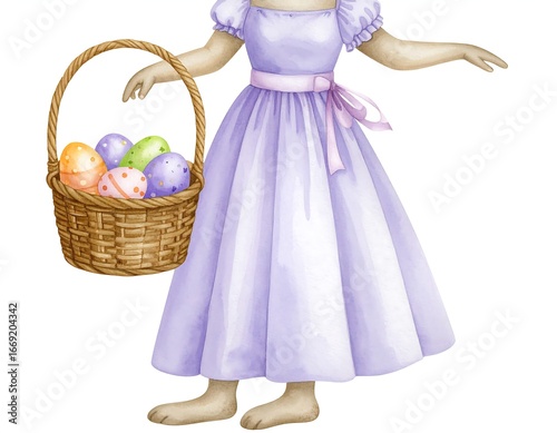 Bunny Girl Carrying Easter Eggs Basket