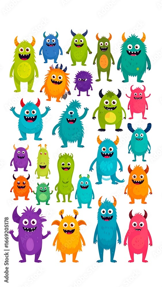 Obraz premium Colorful Monster Characters, Illustration, White Background