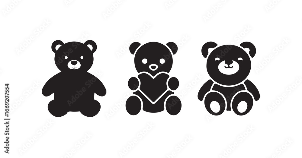 Fototapeta premium Teddy bear silhouette vector set, Cute teddy icon bundle, white teddy bear designs, vector illustration eps 10.