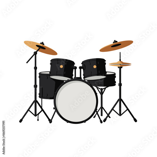 3d Vector Black Drum set, Music and Instrument concept.