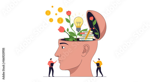 Creative mind concept with idea generation, innovation, and financial growth visualized