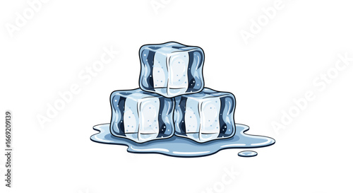 Refreshing ice cubes melting with water, perfect for summer drinks, cocktails, and chilling out