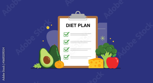 Healthy diet plan with fresh fruits and vegetables for weight loss and wellness goals