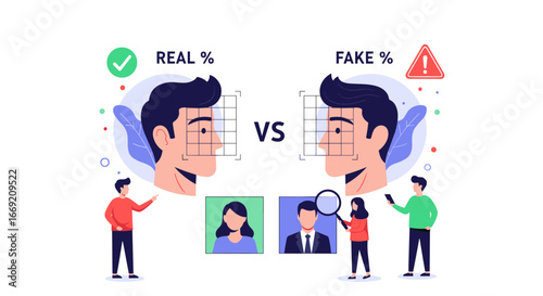 Facial recognition technology compares real vs fake identities for secure authentication processes