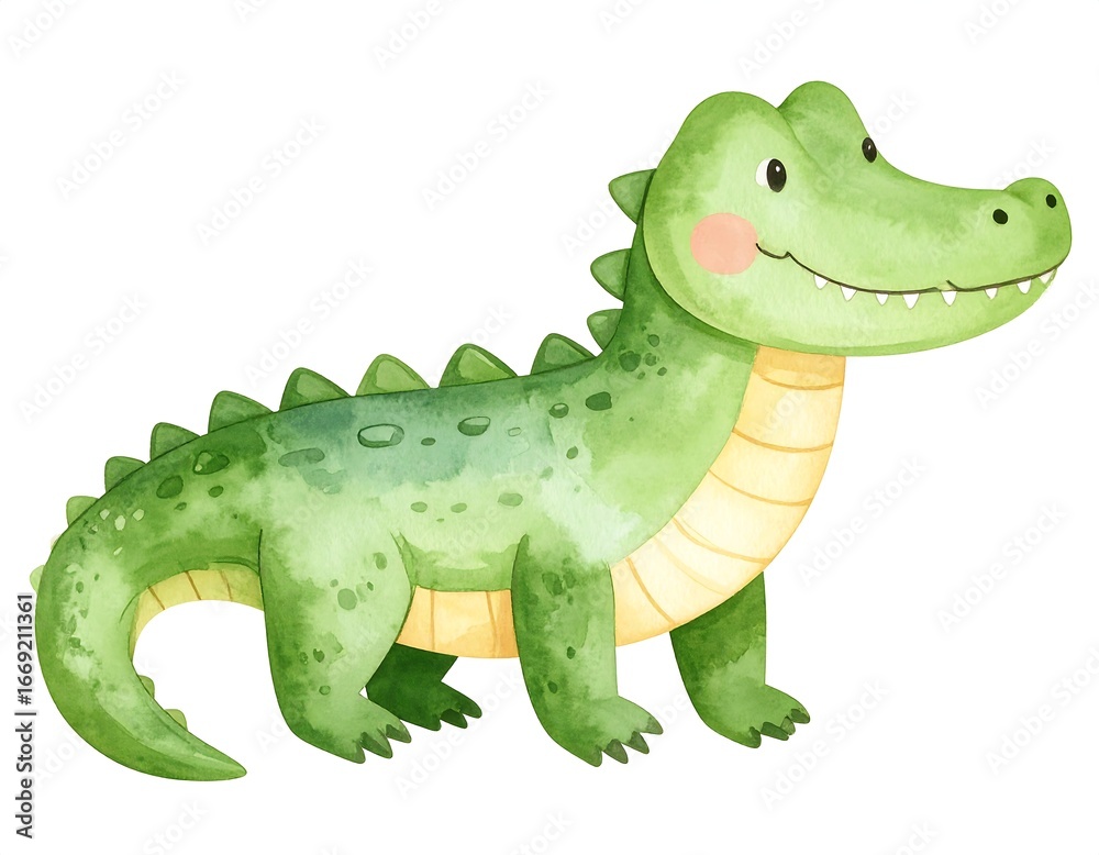 Fototapeta premium Cute Cartoon Crocodile Illustration, White Background