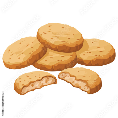 Crunchy sweet cookies and crumbs fresh baked biscuits vector illustration on white background