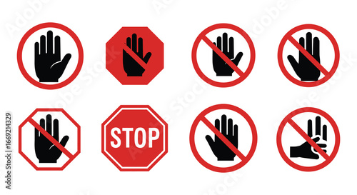 Signs with hands indicating refusal or prohibition on a white background