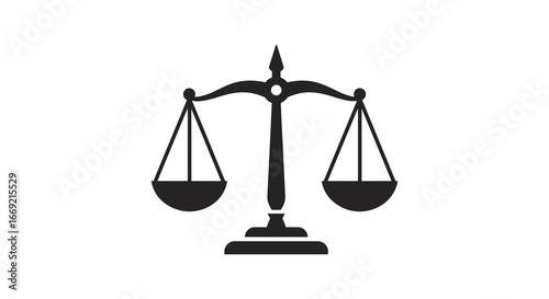Black silhouette of a balanced scale on a white background