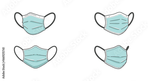 light blue surgical face masks on a white background