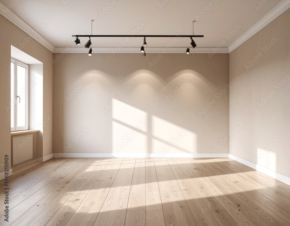 Obraz premium Empty Minimalist Room with Overhead Lighting 