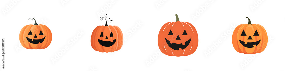 Fototapeta premium Group of Cute Halloween Jack-o'-Lanterns Isolated on White