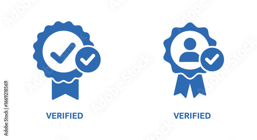 Verified checkmark badges with rosette and user icon on white background
