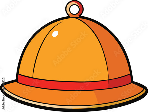 A cartoon-style orange bell featuring a prominent red band around its middle.