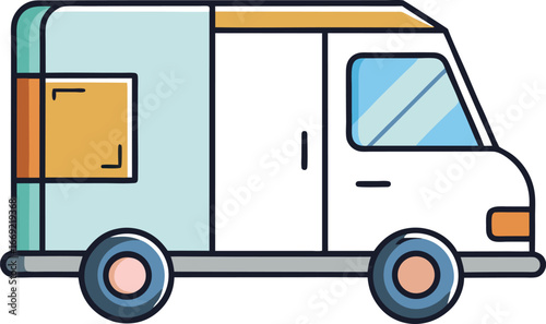 Delivery truck icon on a white background, symbolizing logistics and transportation services.

