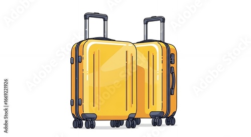 Two Yellow Rolling Suitcases, Travel Luggage Illustration