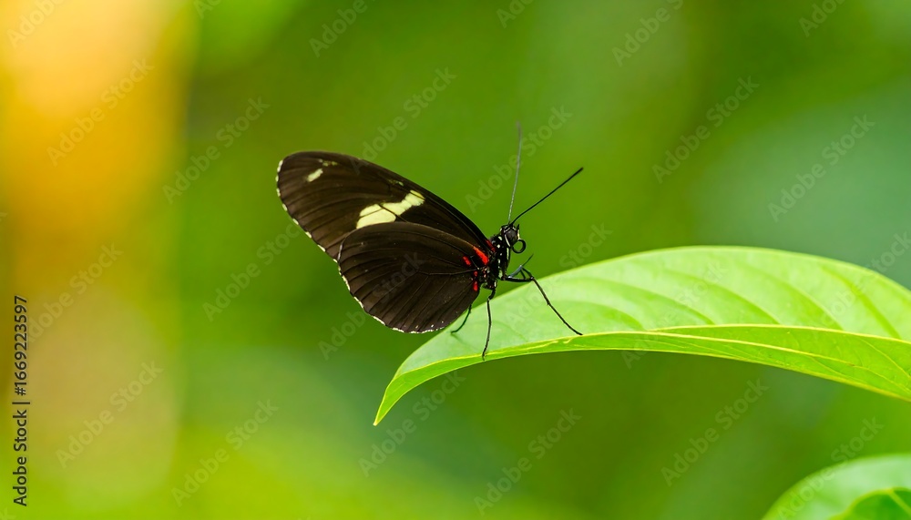 Fototapeta premium Black Butterfly Resting on Leaf Outdoors