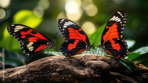 Two Vibrant Butterflies on a Driftwood Branch, a Close-up of Nature's Beauty