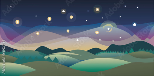 A starry night sky with wispy clouds above a serene mountain range, creating a tranquil and picturesque landscape.
