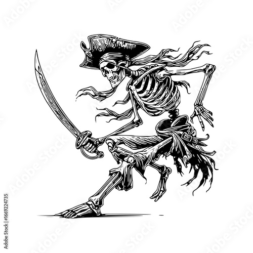 Skeleton chef with cooking pot and spatula