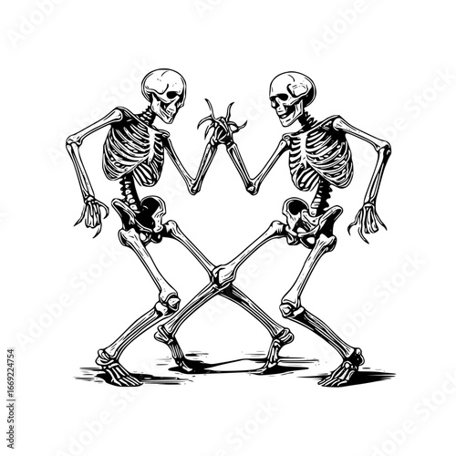 Skeleton reading a book with ghosts