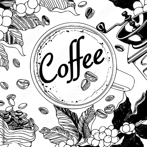 International coffee with moka pot and cup
