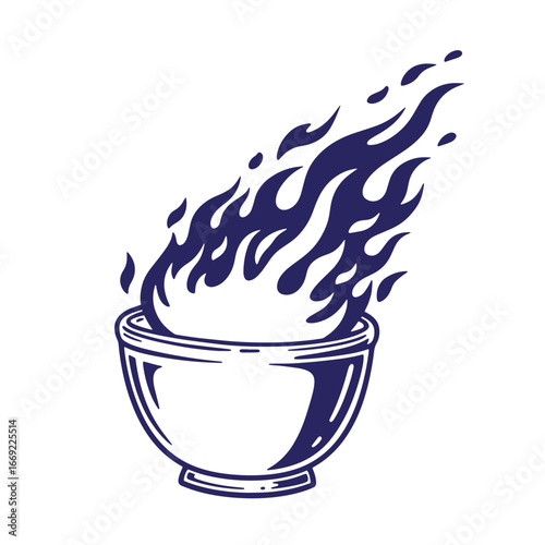 Artistic illustration depicting a stylized blue fire emanating from a decorative bowl