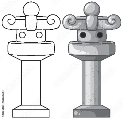 Traditional Japanese Stone Lantern Vector Illustration Side by Side