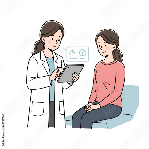 Doctor consulting patient with tablet, healthcare medical examination illustration