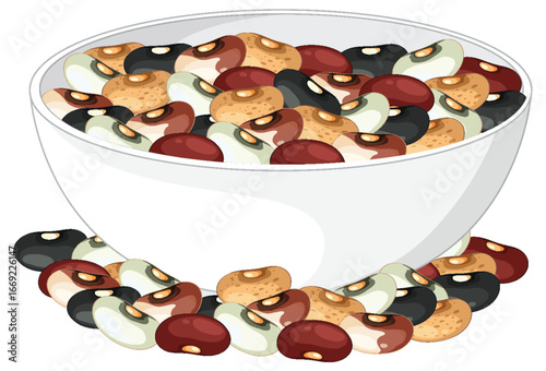 Assorted Beans in White Ceramic Bowl Vector Illustration