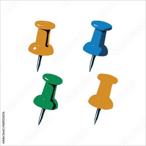 Colorful Thumbtacks Set on White Background for Notice Boards and Creative Projects Office Supply Essentials