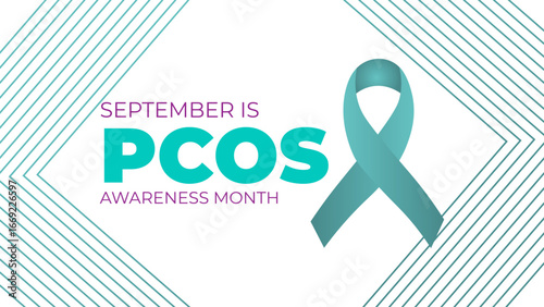 September is Polycystic Ovary Syndrome (PCOS) Awareness Month is observed every year. Teal awareness ribbon and uterus icon. Template for background, banner, card. Important day. Vector illustration