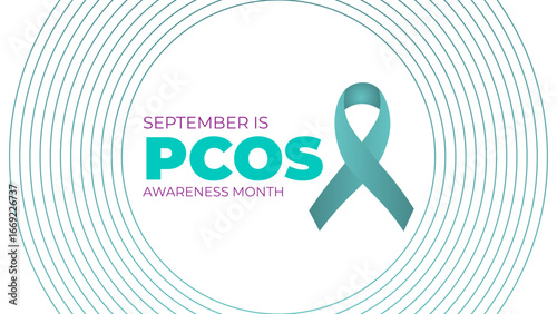 September is Polycystic Ovary Syndrome (PCOS) Awareness Month is observed every year. Teal awareness ribbon and uterus icon. Template for background, banner, card. Important day. Vector illustration
