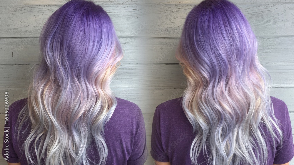 Fototapeta premium Blonde to Lavender Ombre Waves in Professional Salon Photography