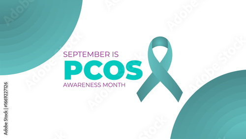 September is Polycystic Ovary Syndrome (PCOS) Awareness Month is observed every year. Teal awareness ribbon and uterus icon. Template for background, banner, card. Important day. Vector illustration