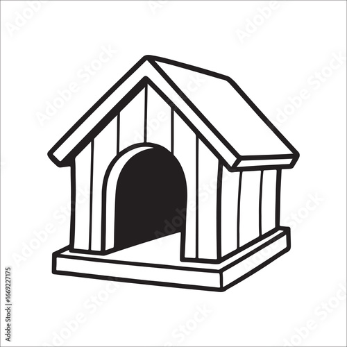 Simple Black and White Dog House Illustration Ideal for Childrens Books and Design Projects featuring Pets and Home Life