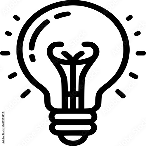 The Spark of Ingenuity: An overhead view of a minimalist black and white image of a lightbulb emitting beams, represents the moment of breakthrough.