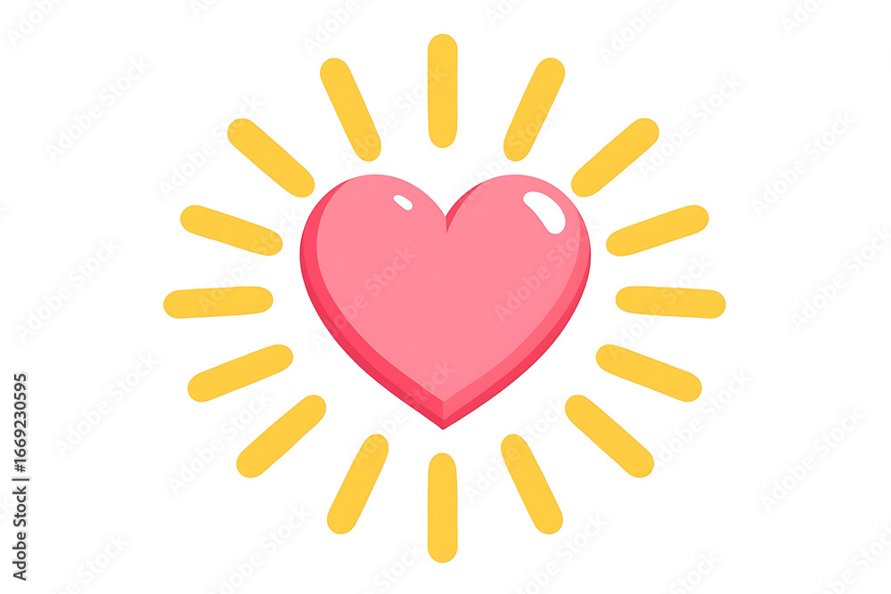 Obraz premium digital illustration features a pink heart, yellow oval shapes, and a white background, showcasing a modern, clean design suitable for themes of love and positivity.