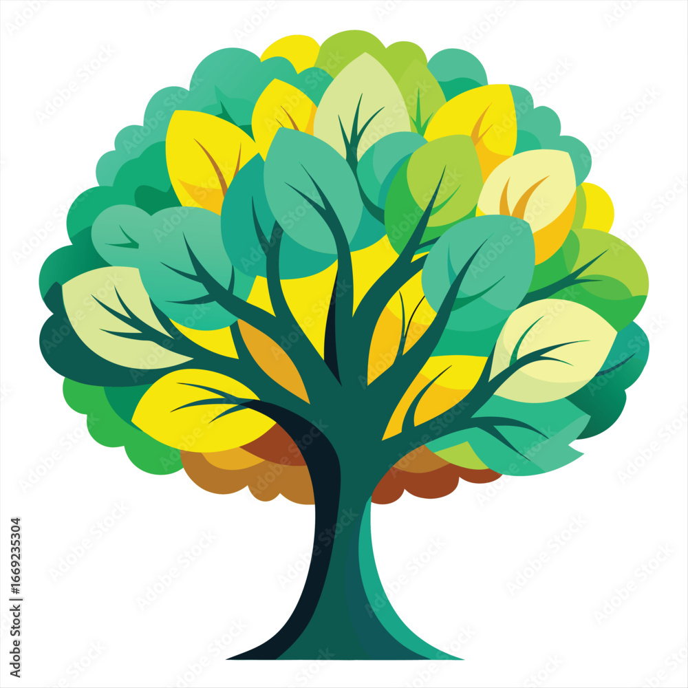 Naklejka premium Stylized illustration of a deciduous tree with colorful foliage