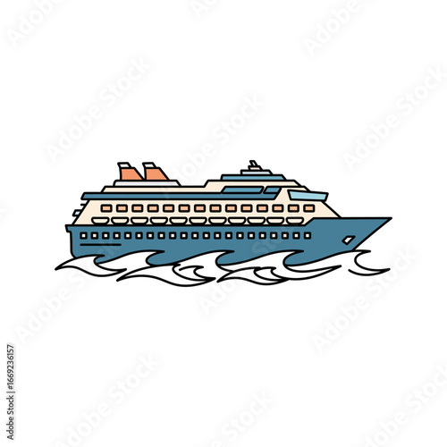 A luxury cruise ship isolated on a white background, a large passenger liner vector illustration for sea travel and vacation