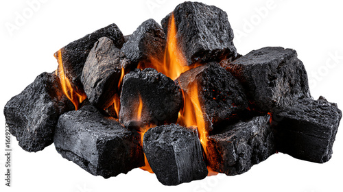 Burning Black Coal on Transparent Background, PNG