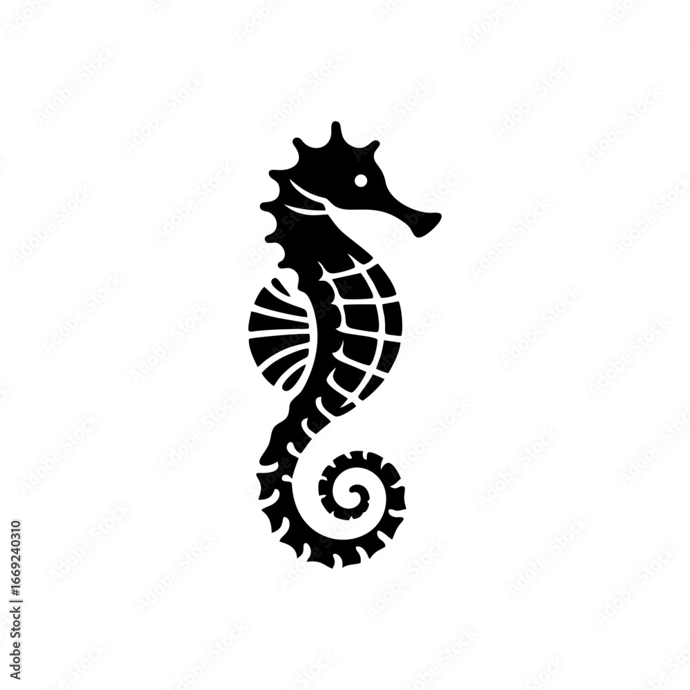 Fototapeta premium Stylized Seahorse Graphic Artwork in Monochrome Vector