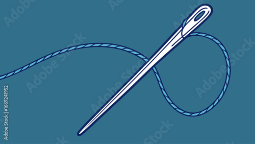 needle and thread on blue background