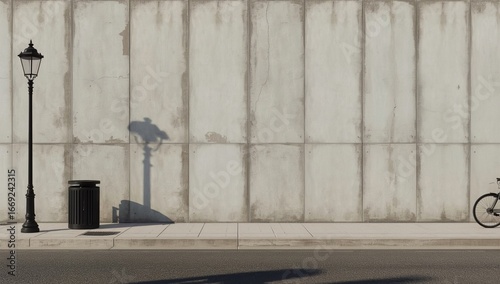 Concrete wall on city street with lamppost shadow creating modern urban background for your next project