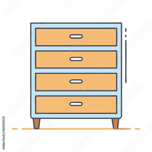 Cartoon style chest of drawers with four closed drawers illustration